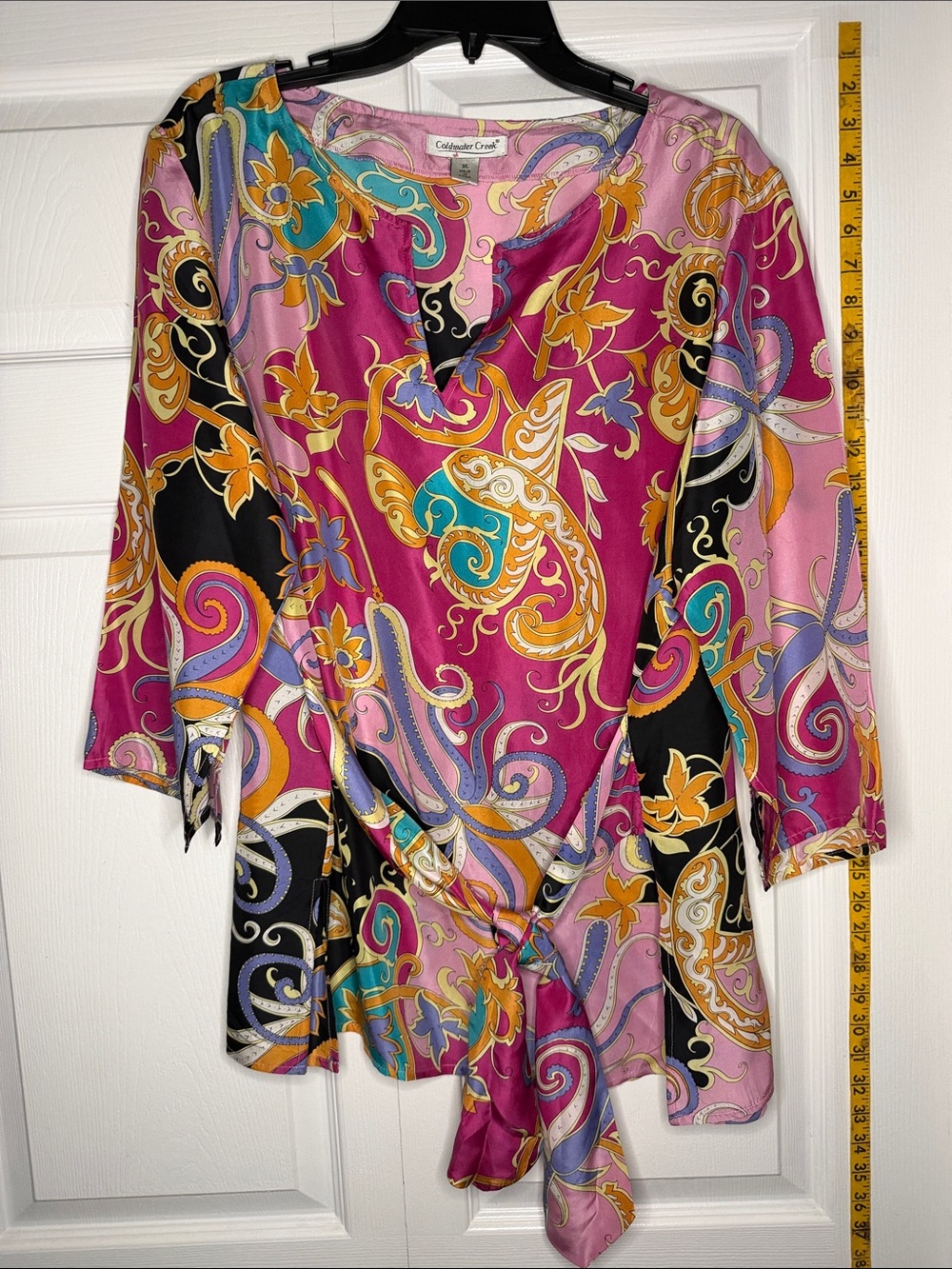 Coldwater Creek Magenta Multi-Color Paisley Tie-Front Blouse